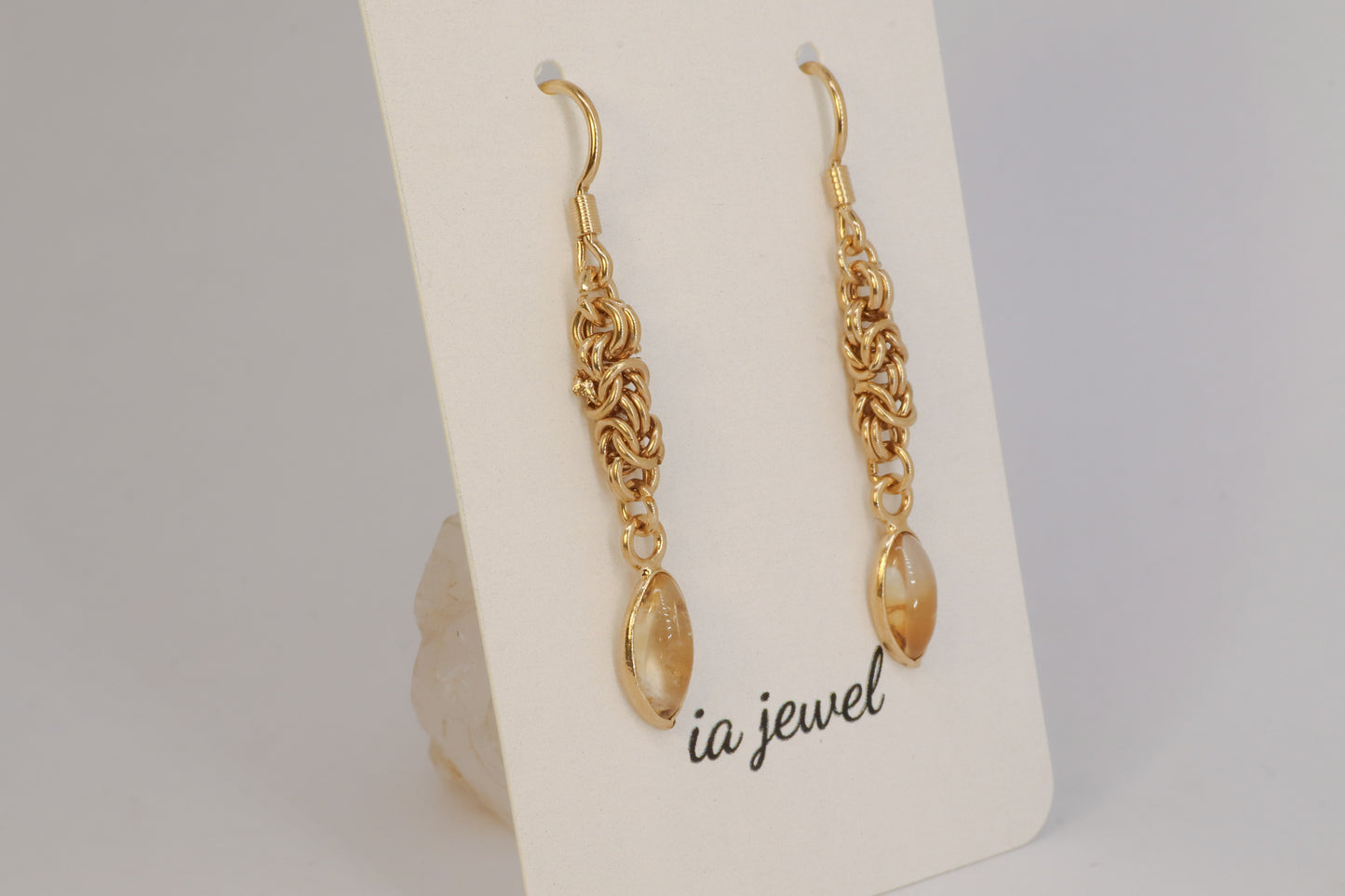 Citrine Byzantine Chainmail 24k Gold Plated Earring