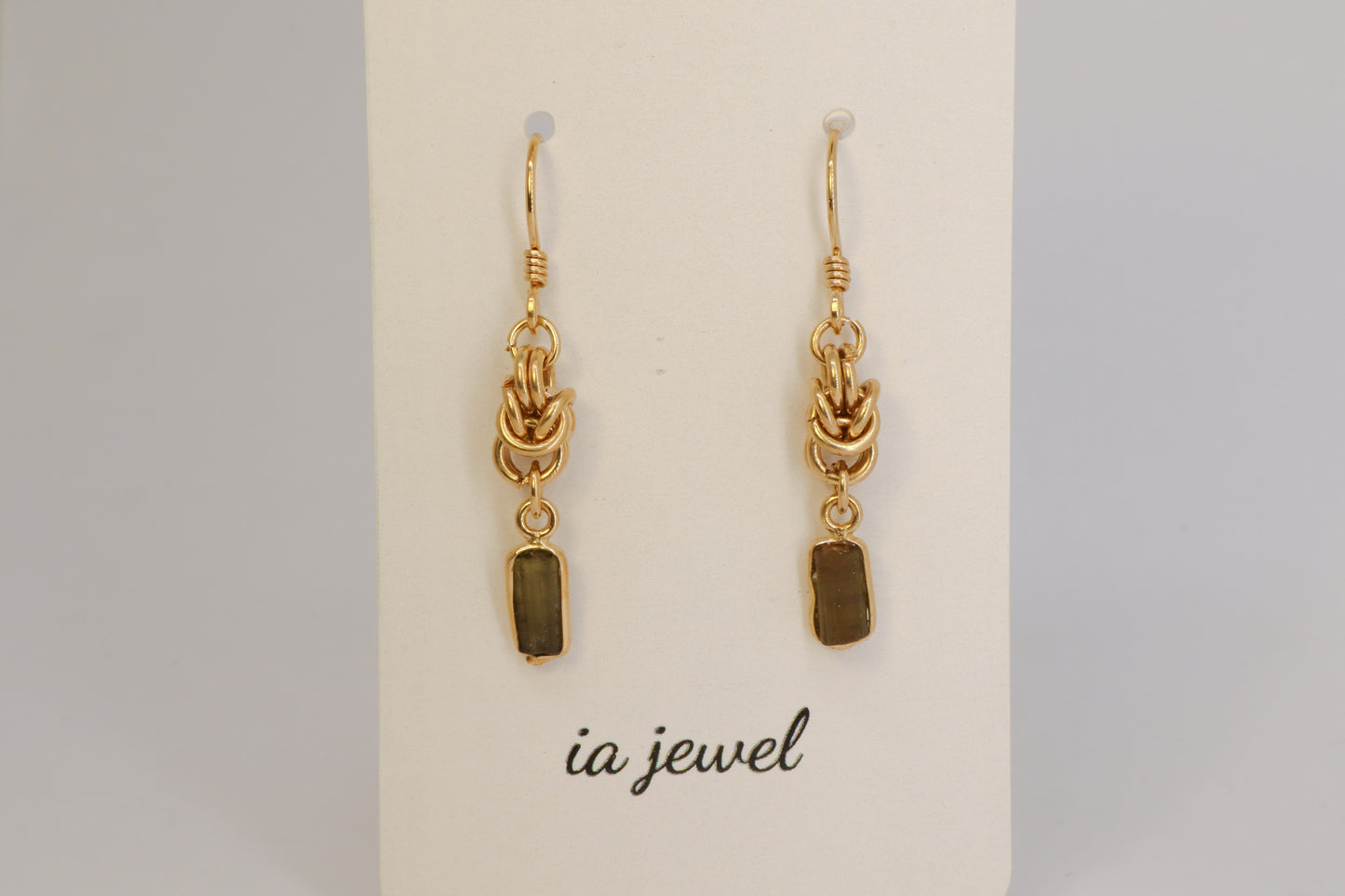 Green Tourmaline Byzantine Chainmail 24k Gold Plated Earring