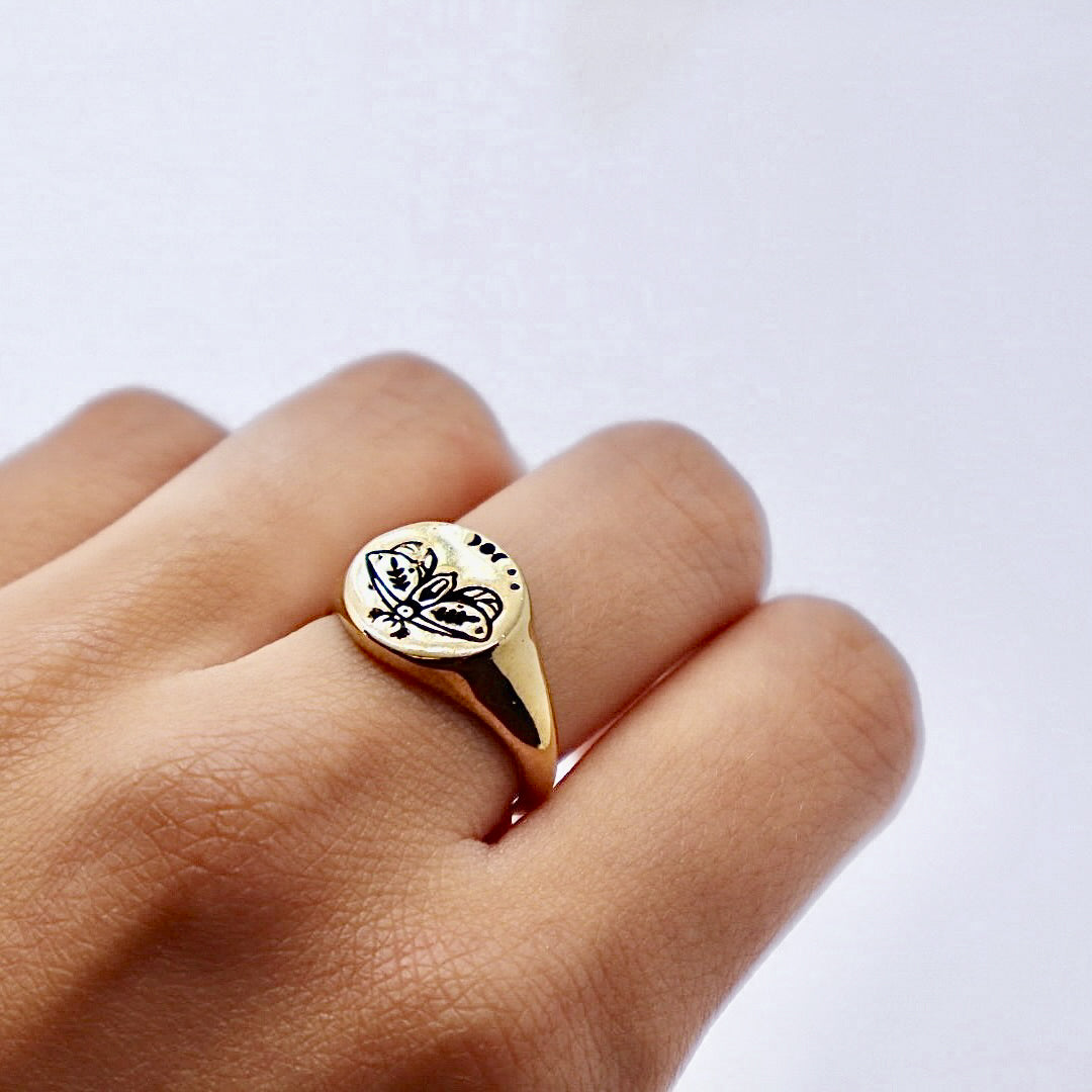 Oval signet Gold Plated Solid Sterling Silver Ring