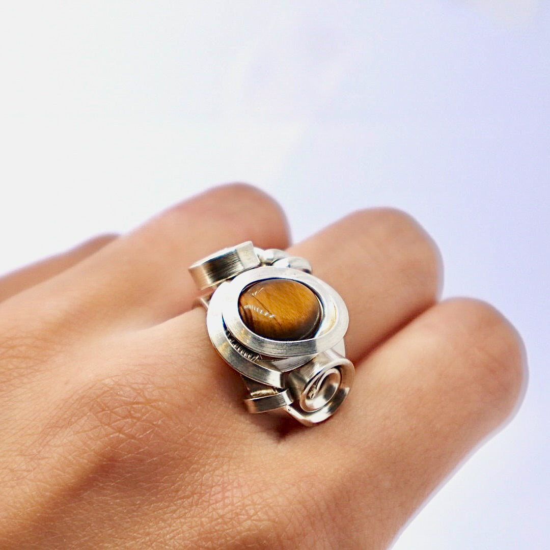 Gala Tiger Eye Solid Sterling Silver Ring