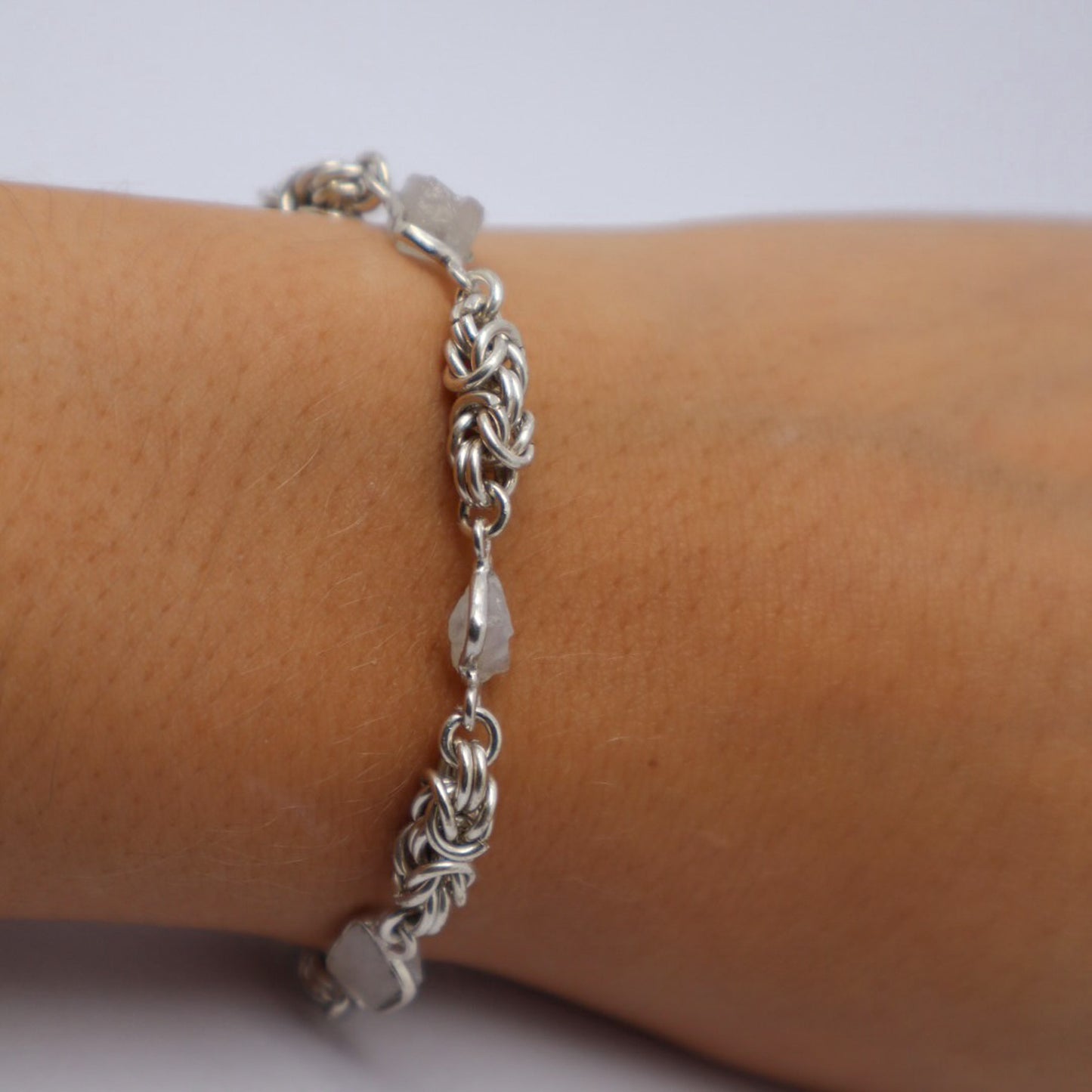 Crystal Quartz Byzantine Chainmail Bracelet