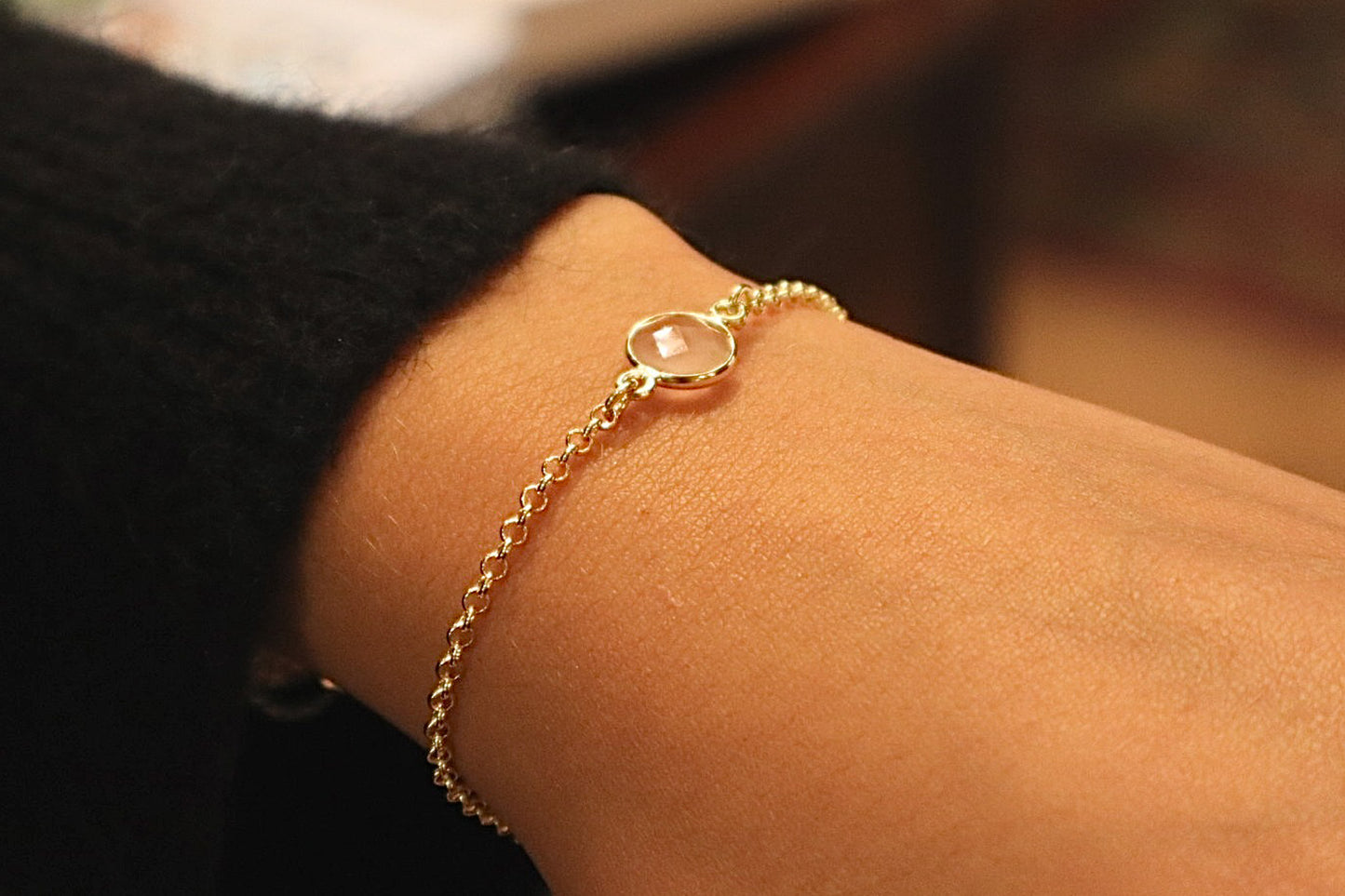 Quartz Rose 24k Gold Plated Sterling Silver Bracelet