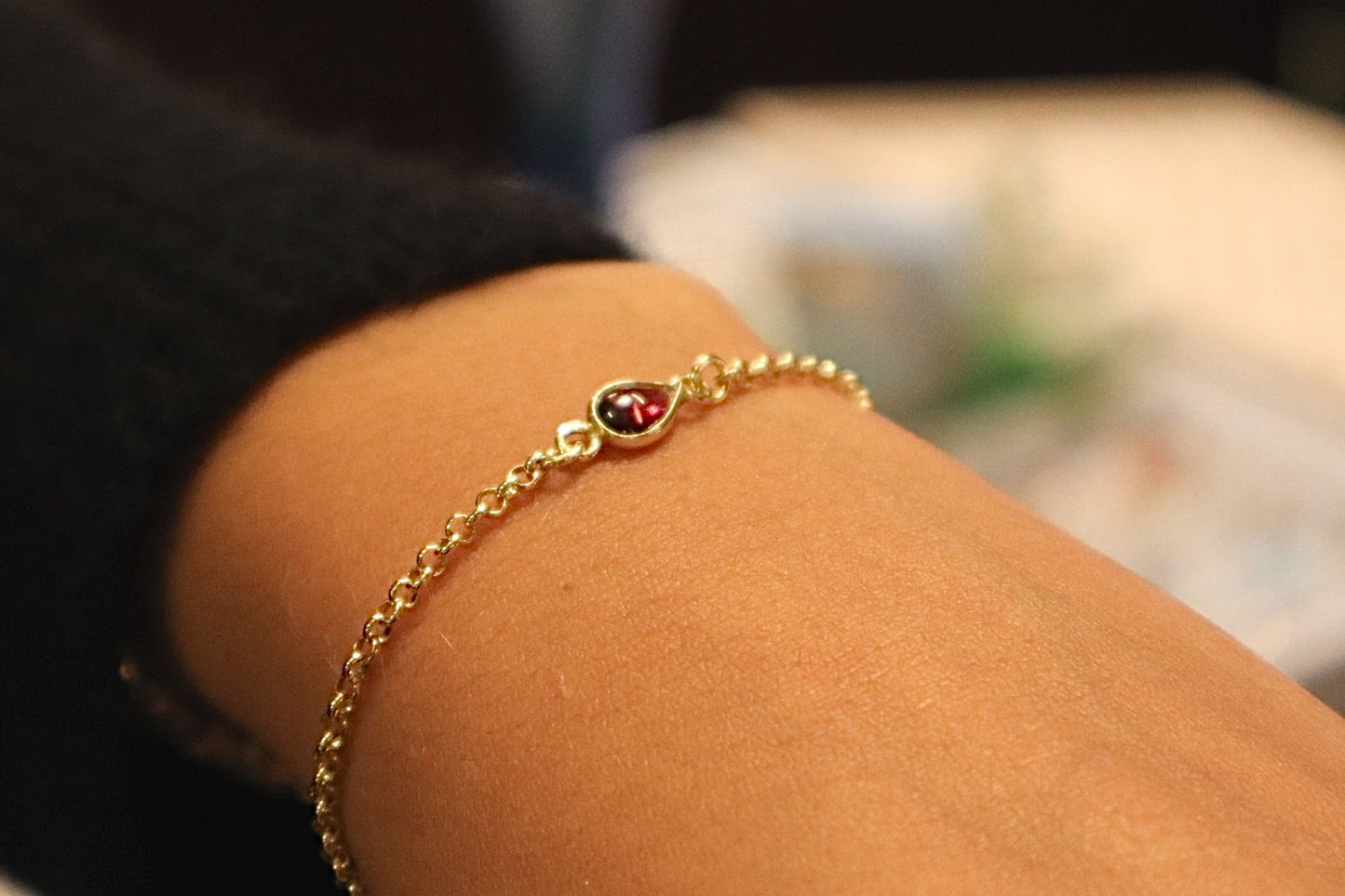 Garnet 24k Gold Plated Sterling Silver Bracelet