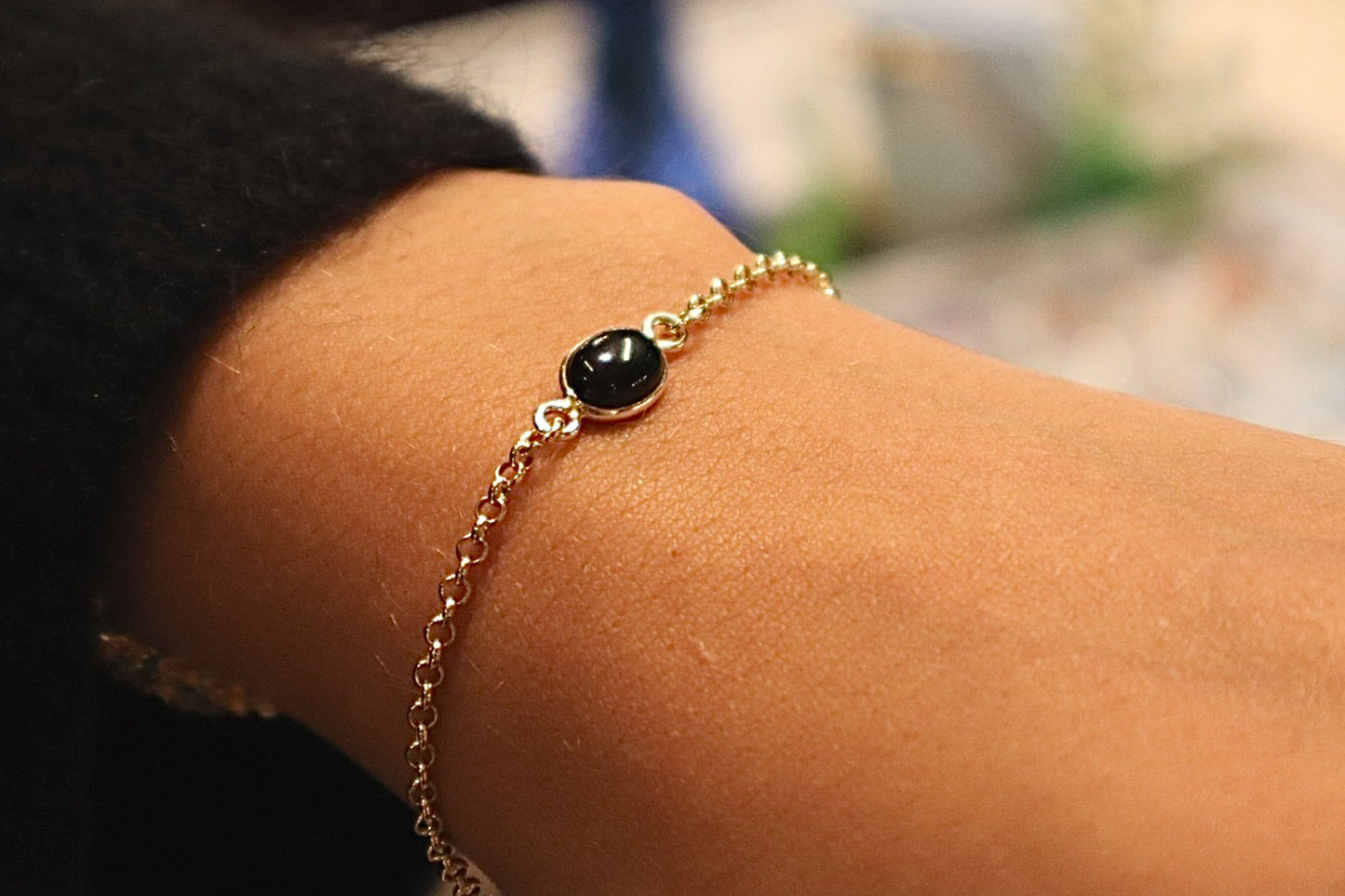 Black Onyx 24k Gold Plated Sterling Silver Bracelet