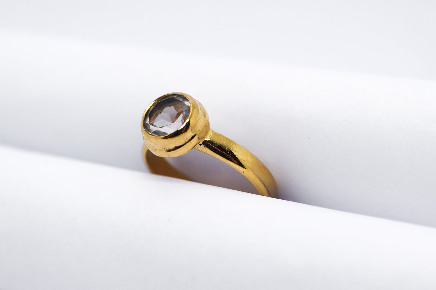 Clear Quartz Gold Plated Solid Sterling Silver Ring