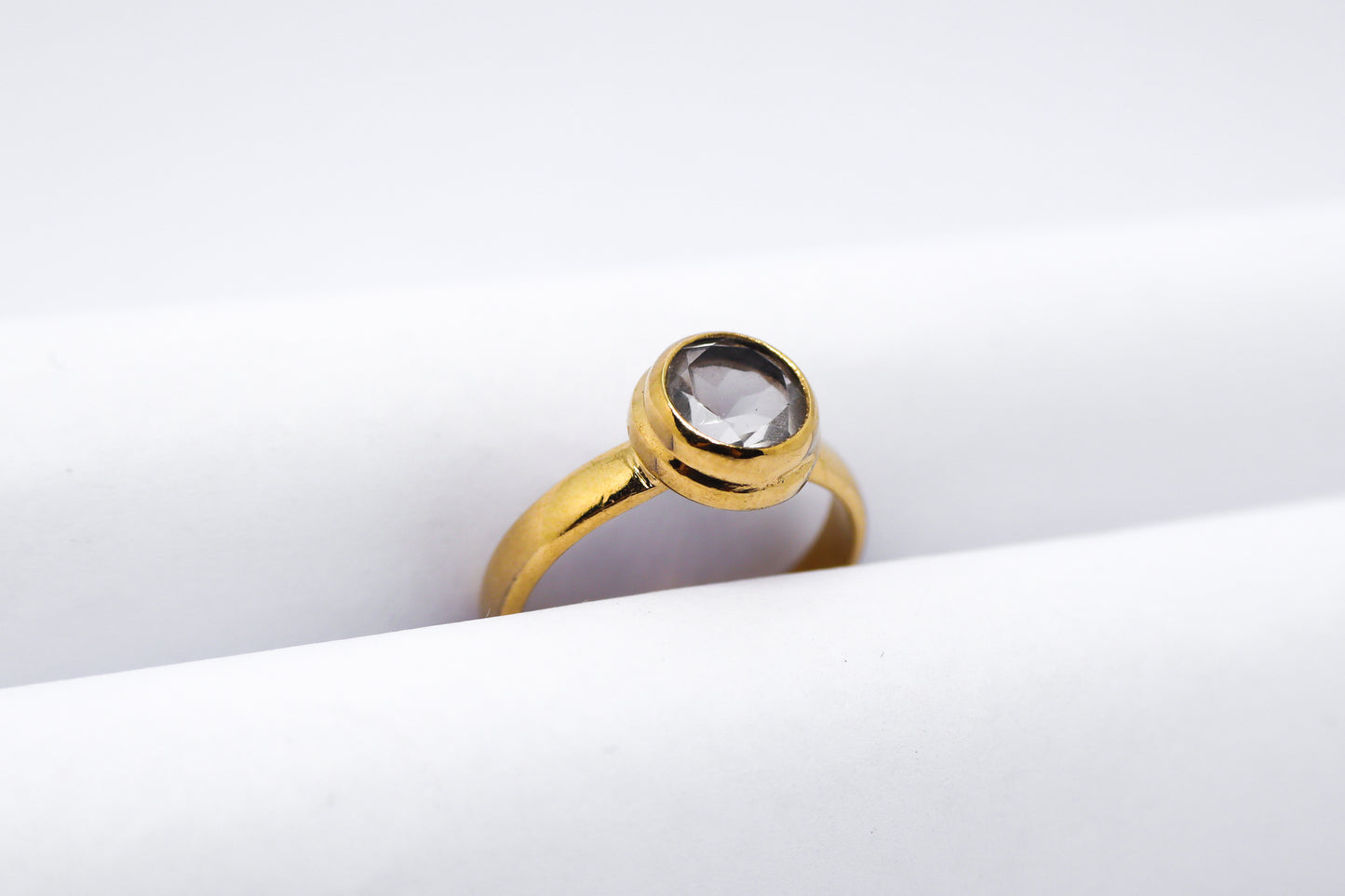 Clear Quartz Gold Plated Solid Sterling Silver Ring