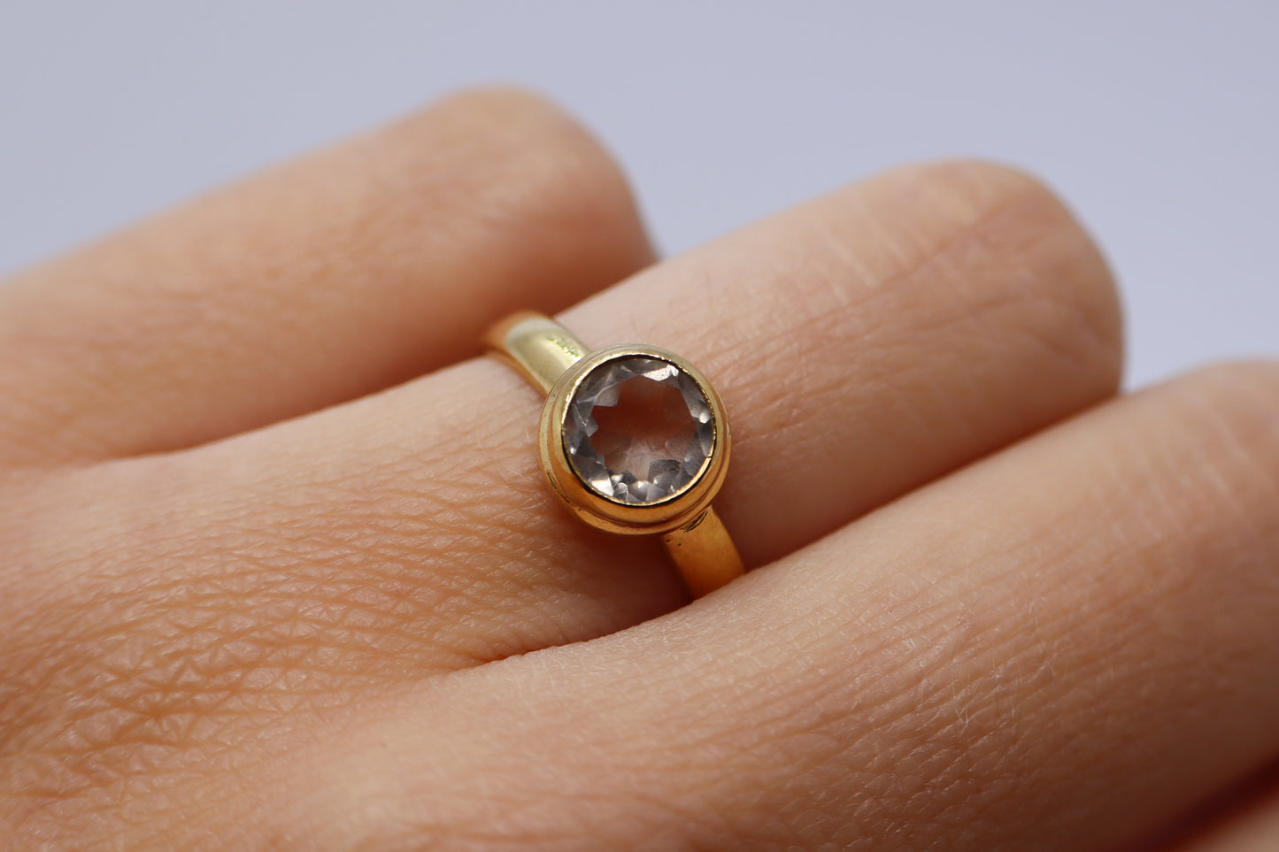 Clear Quartz Gold Plated Solid Sterling Silver Ring