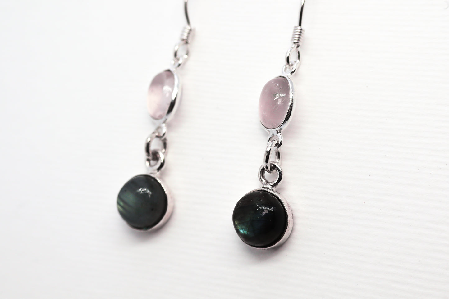 Quartz Rose and Labradorite Sterling Silver Earring