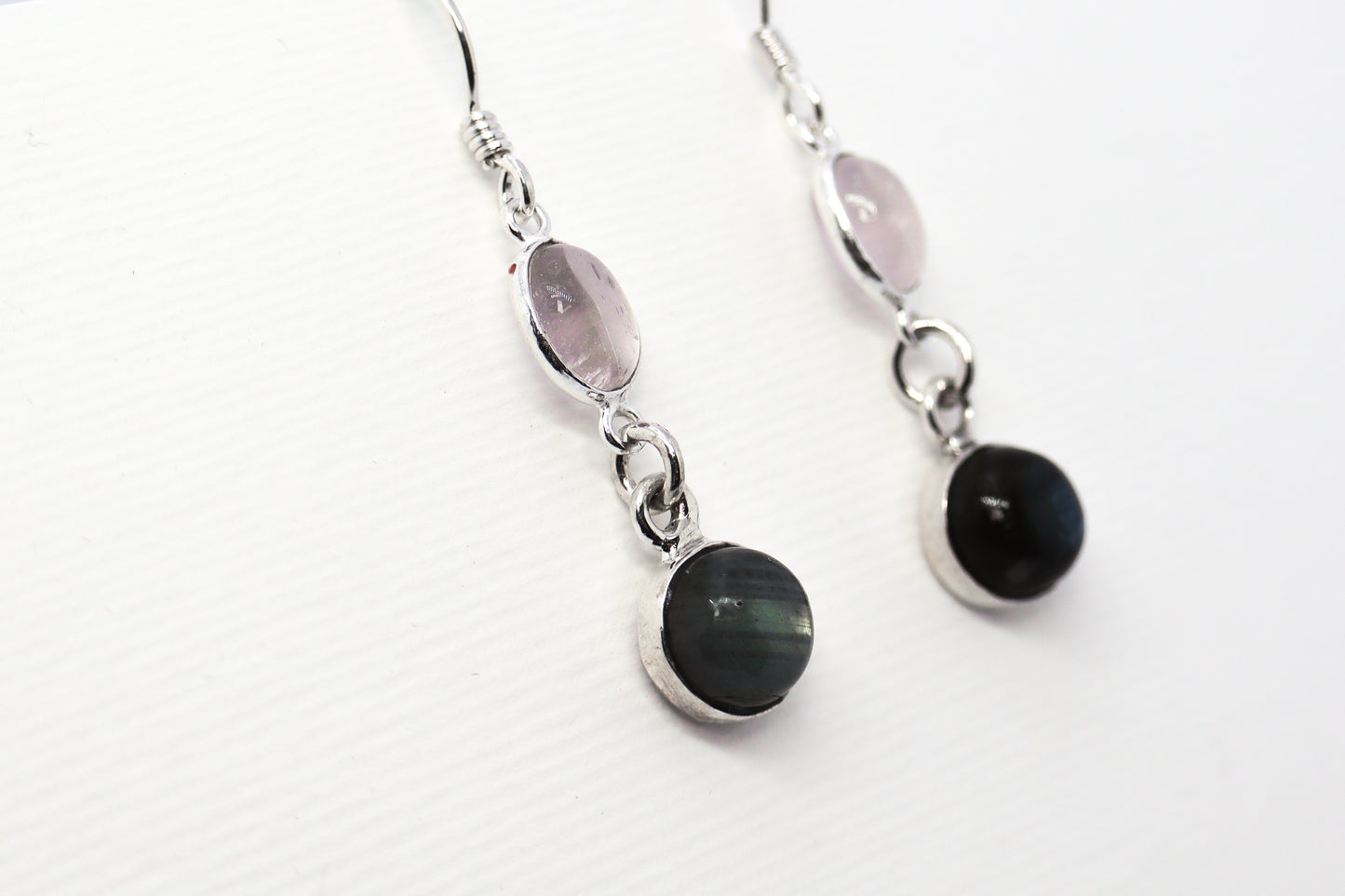 Quartz Rose and Labradorite Sterling Silver Earring