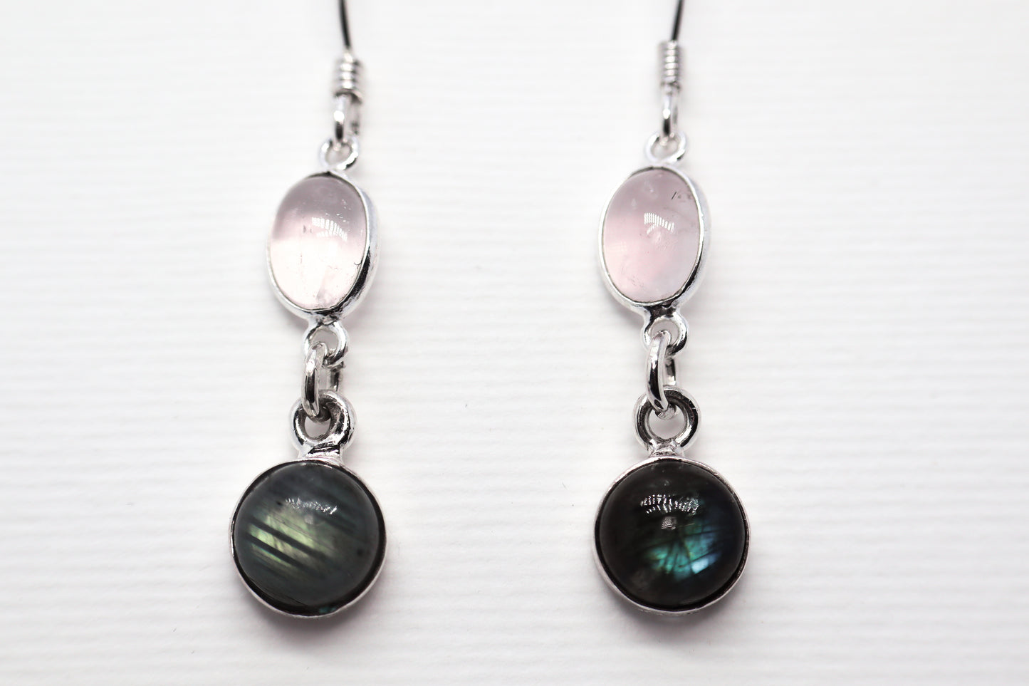 Quartz Rose and Labradorite Sterling Silver Earring