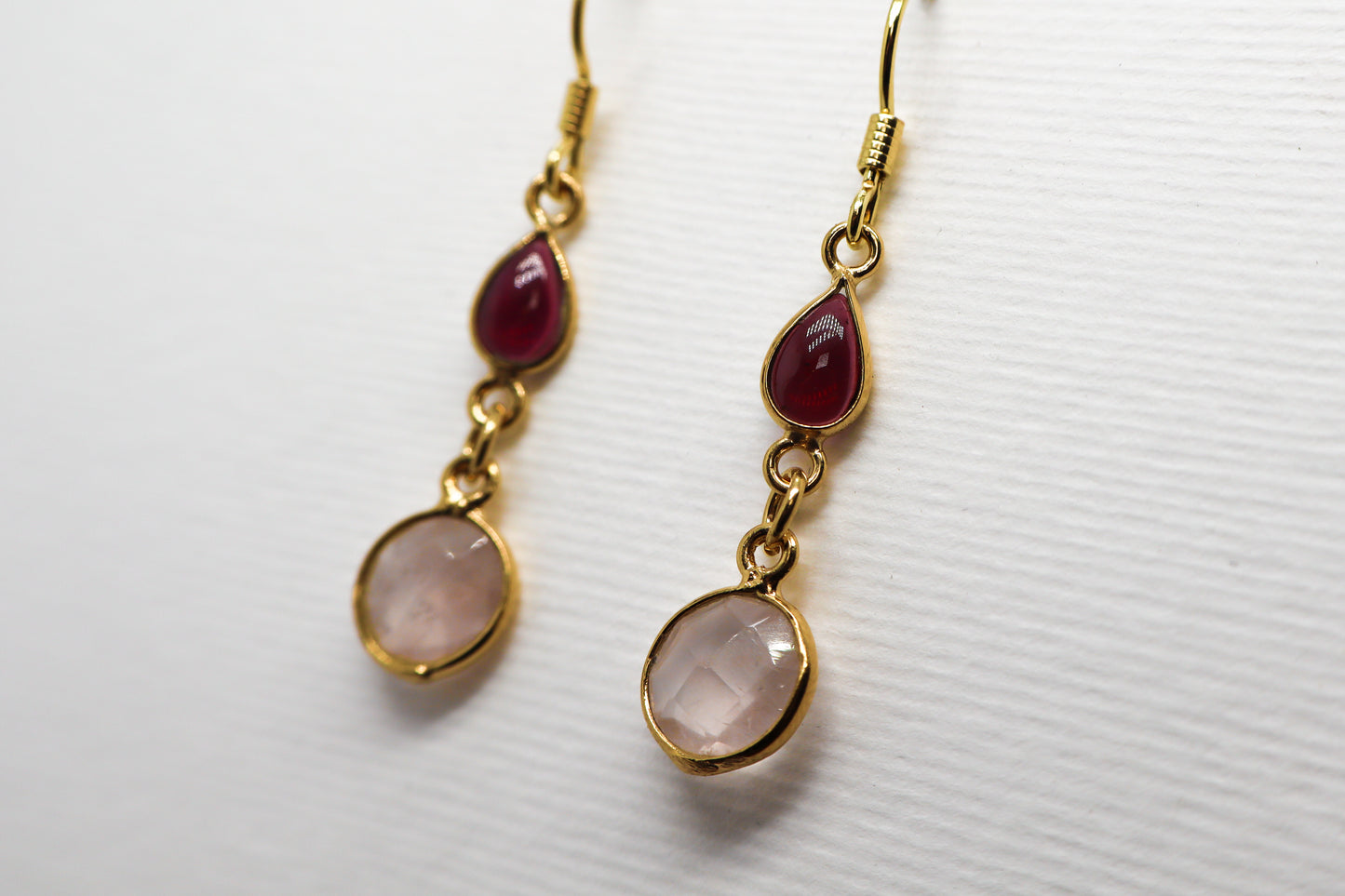 Garnet and Quart Rose Gold Plated Sterling Silver earring