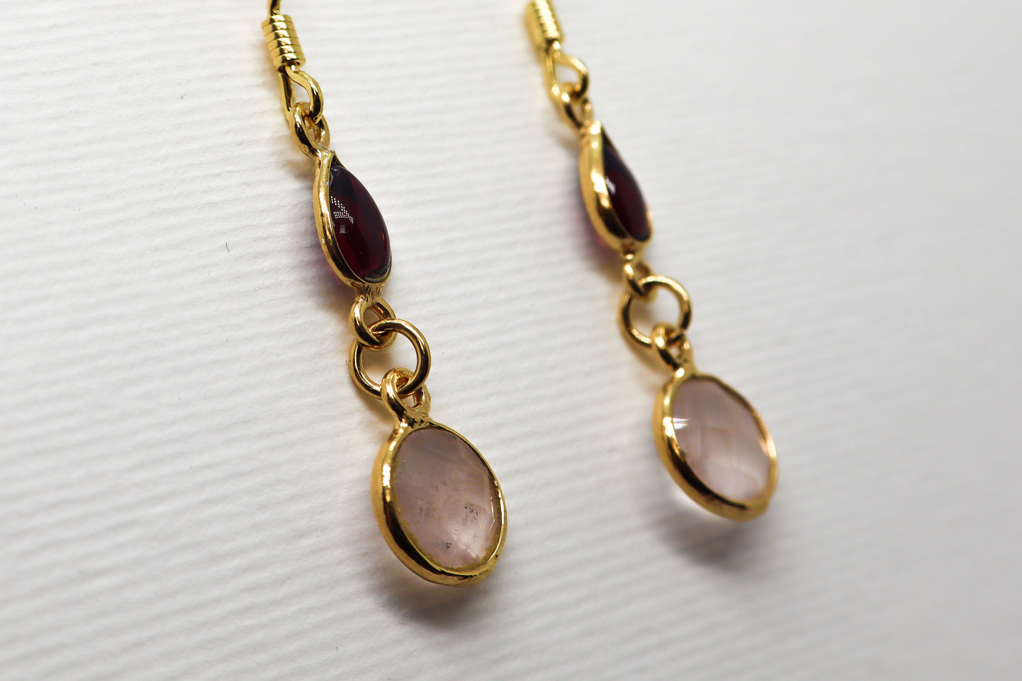 Garnet and Quart Rose Gold Plated Sterling Silver earring