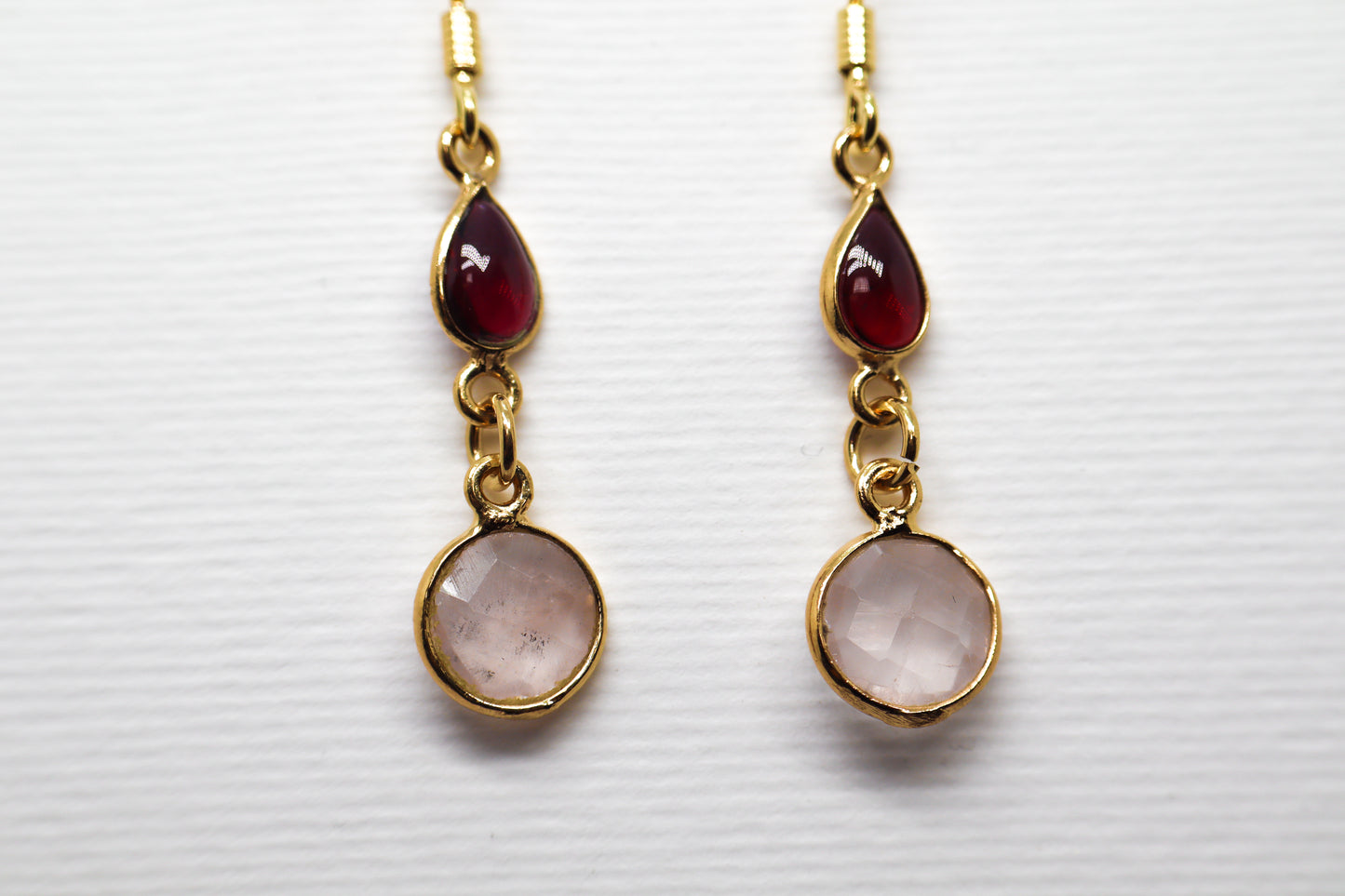 Garnet and Quart Rose Gold Plated Sterling Silver earring