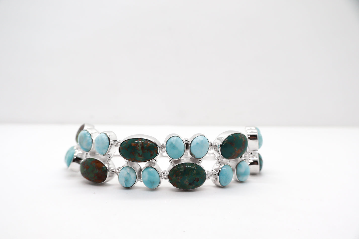 Chrysocolla and Larimar Sterling Silver Bracelet