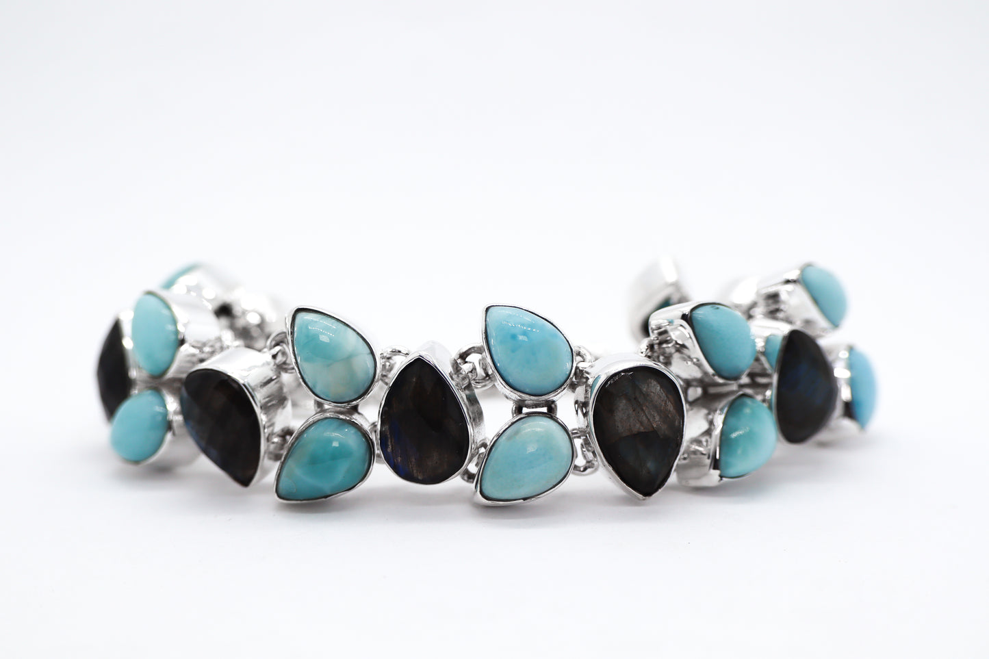 Labradorite and Larimar Sterling Silver Bracelet