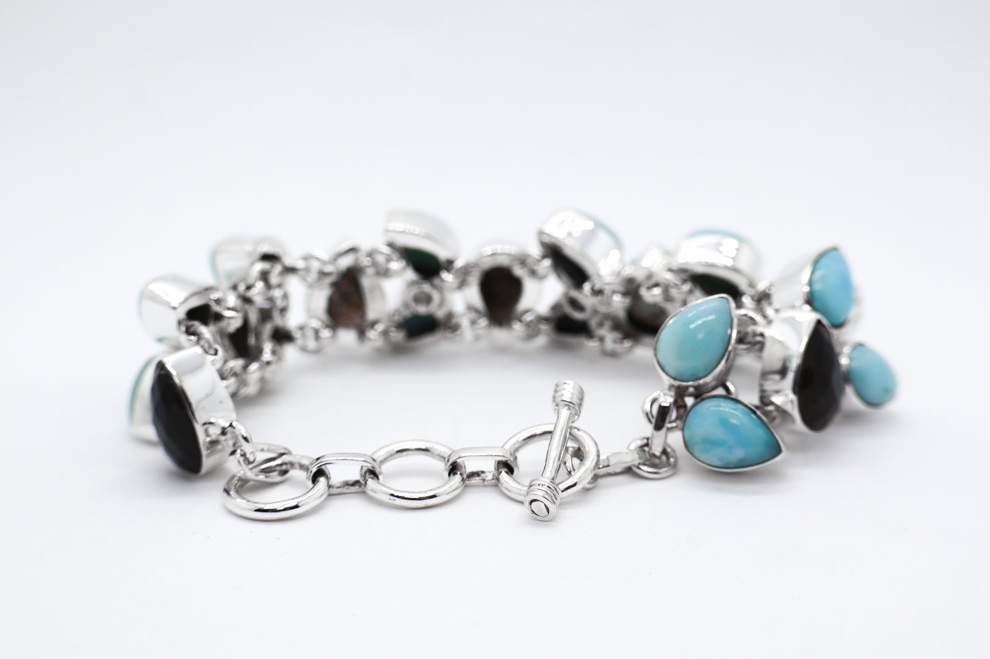 Labradorite and Larimar Sterling Silver Bracelet