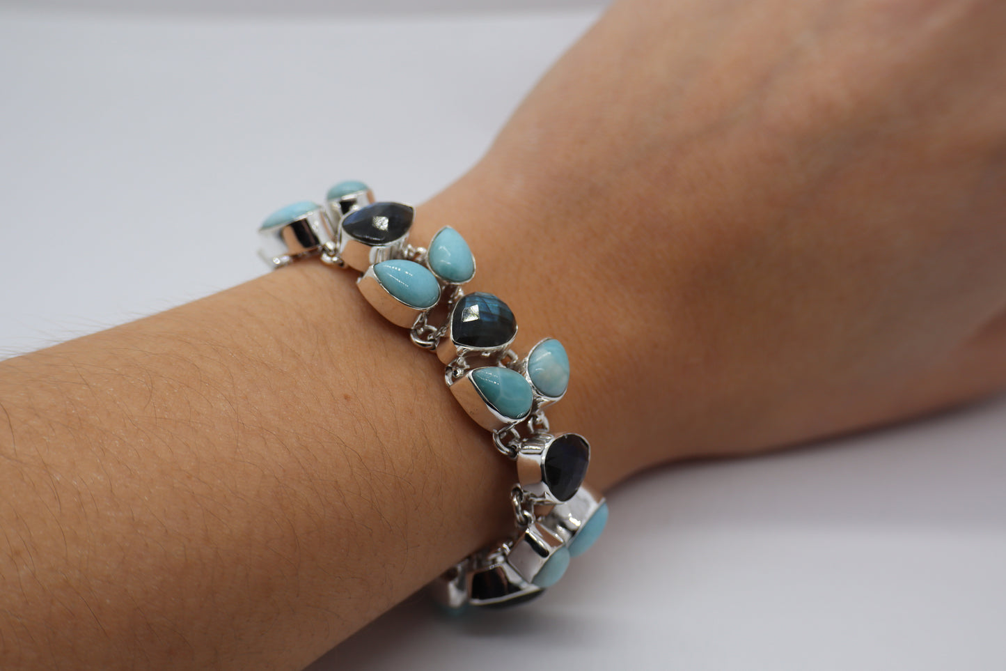 Labradorite and Larimar Sterling Silver Bracelet