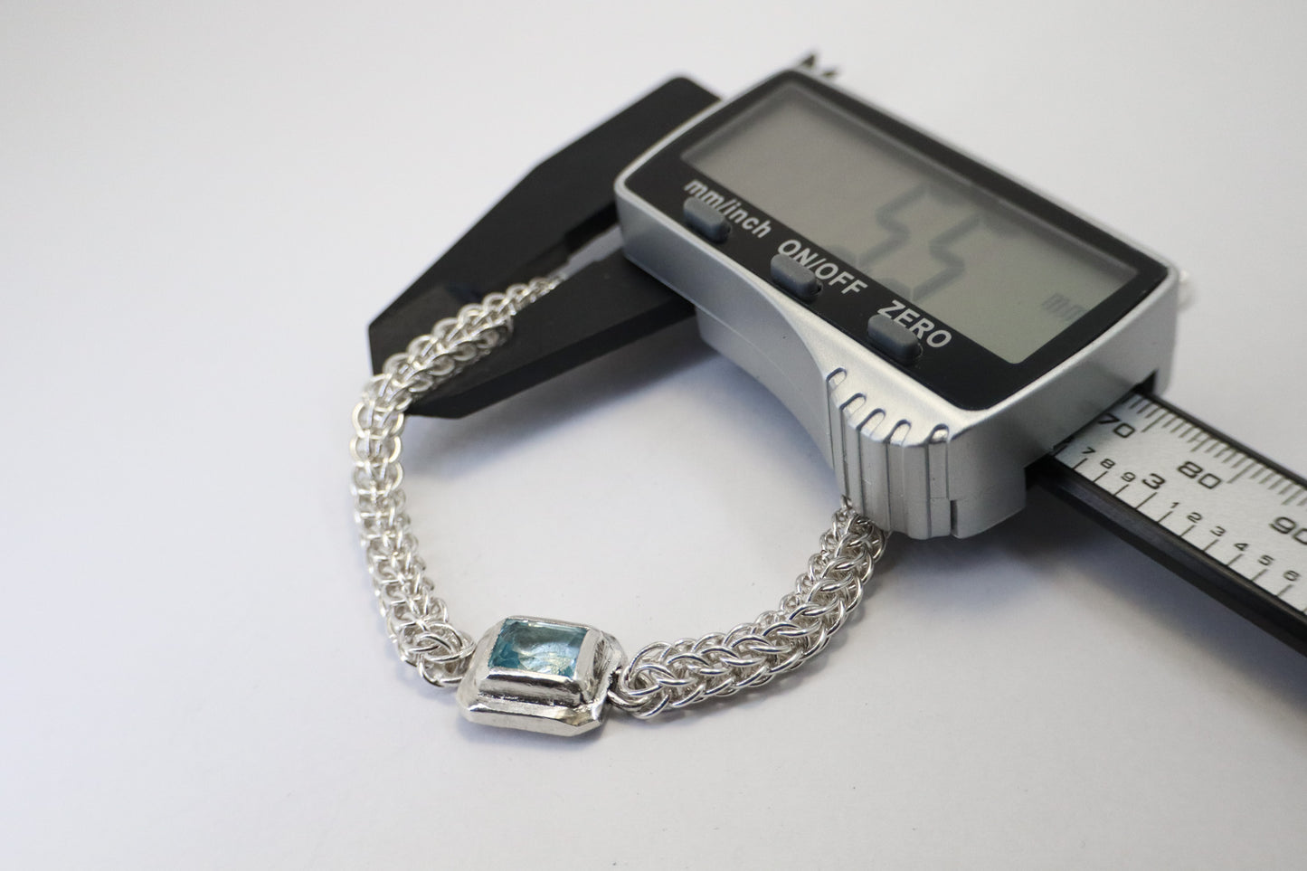 SkyBlue Topaz - One of a Kind Full Persian Chainmail Bracelet – Solid 999 Silver 925 Chainmail