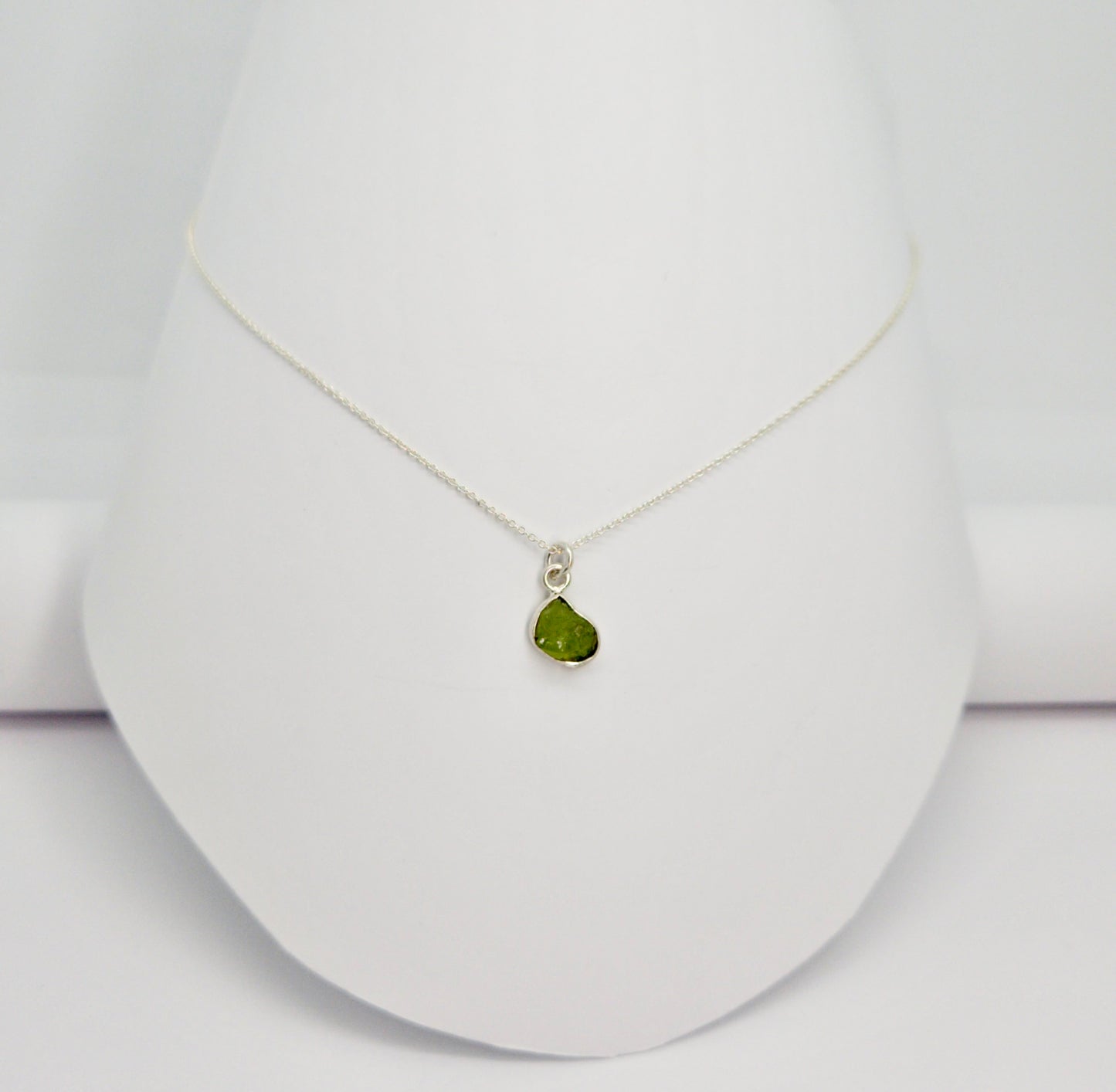 Silver Raw Peridot Necklace