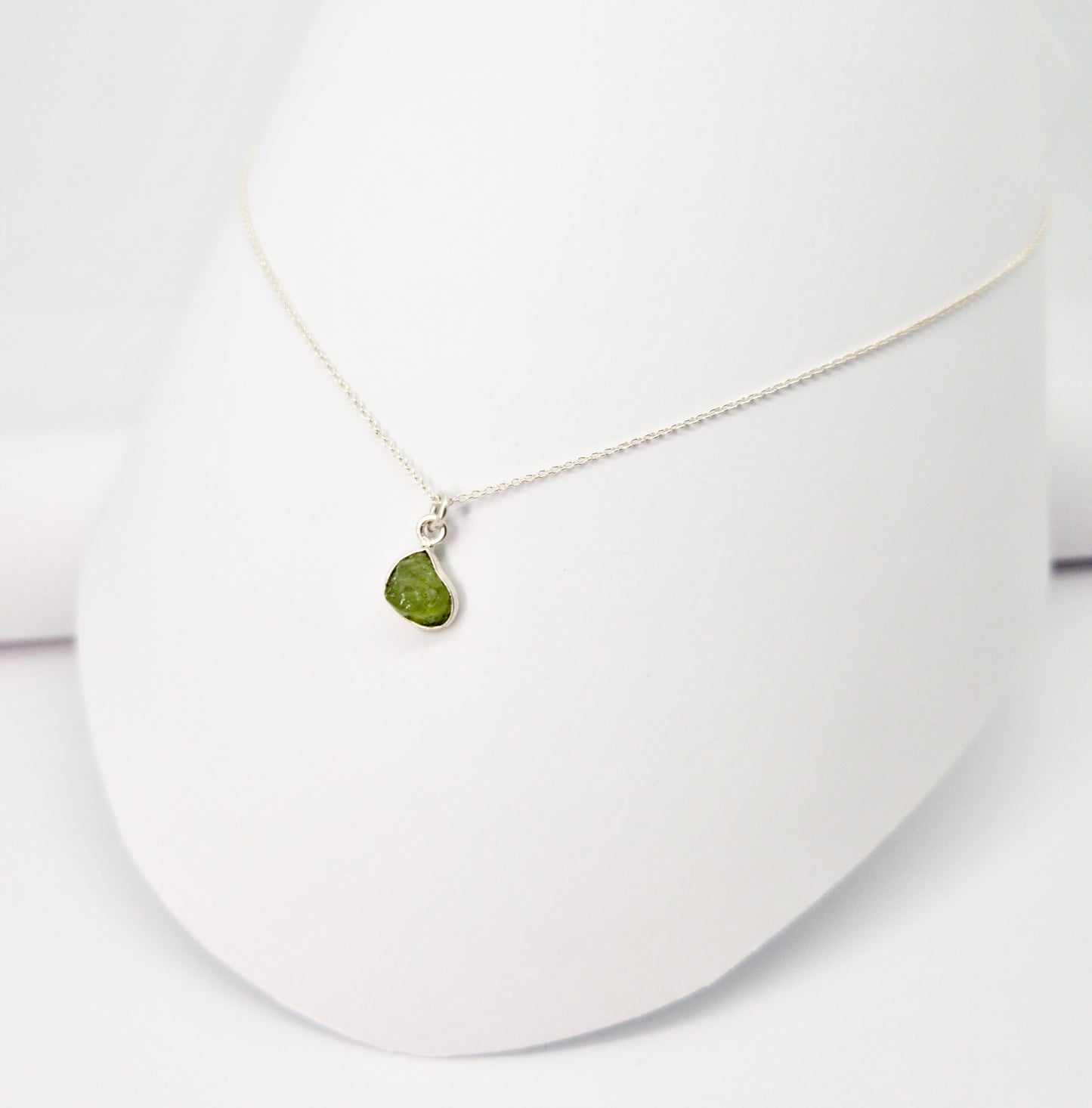 Silver Raw Peridot Necklace