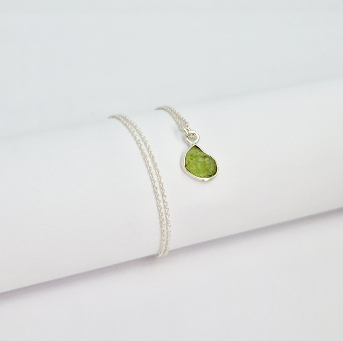 Silver Raw Peridot Necklace