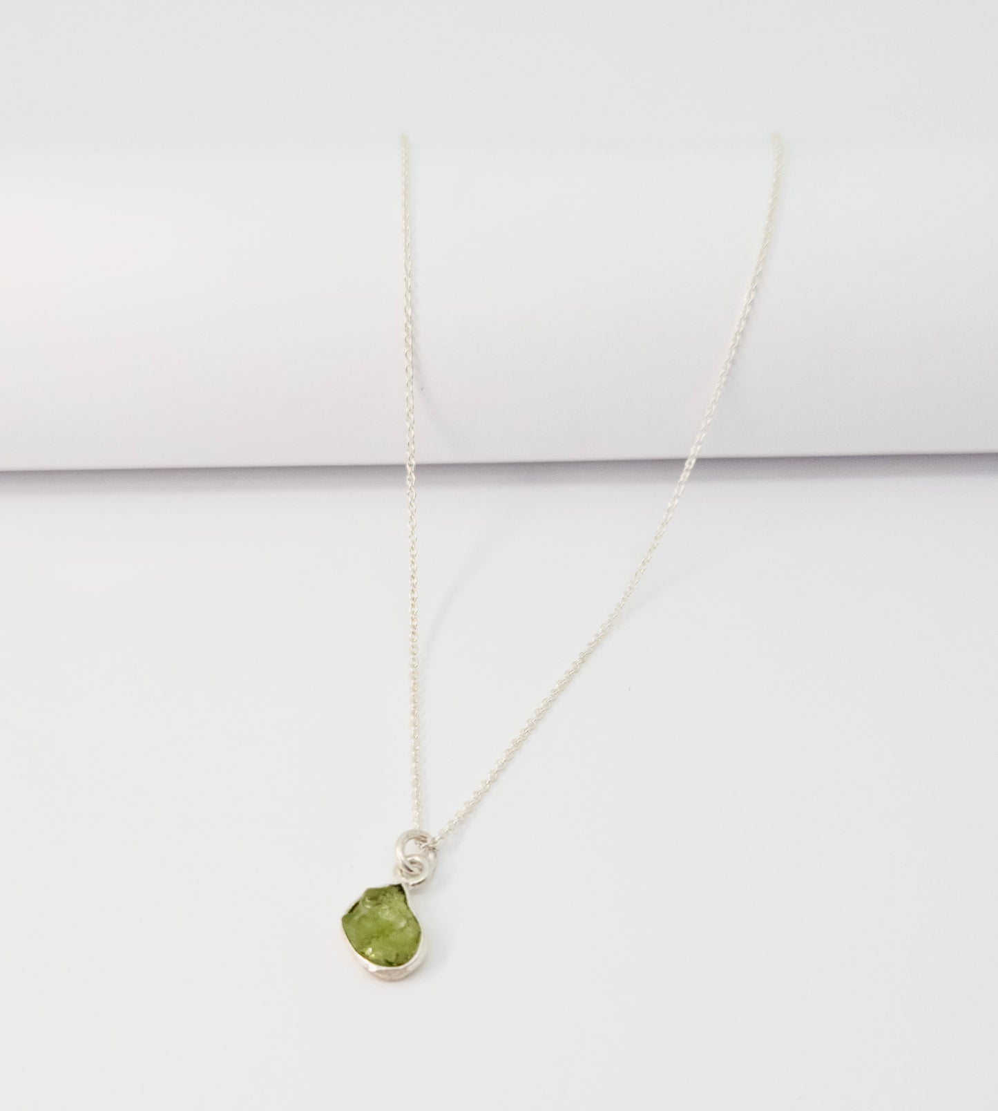 Silver Raw Peridot Necklace