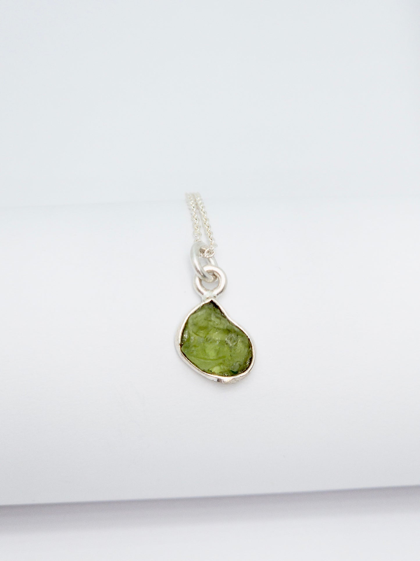 Silver Raw Peridot Necklace