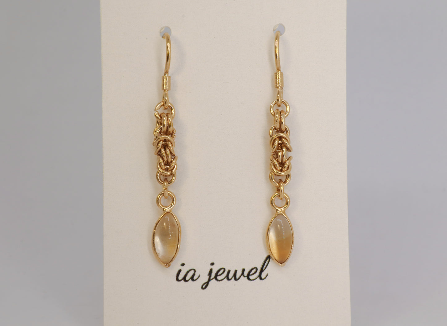 Citrine Byzantine Chainmail 24k Gold Plated Earring