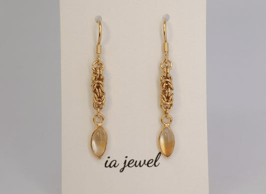 Citrine Byzantine Chainmail 24k Gold Plated Earring