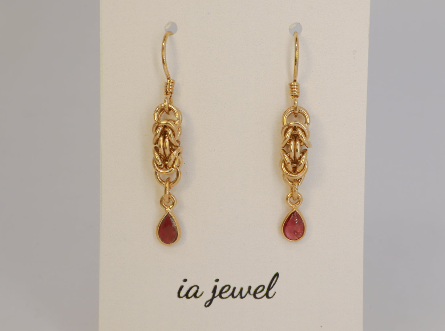 Pink Tourmaline Byzantine Chainmail 24k Gold Plated Earring