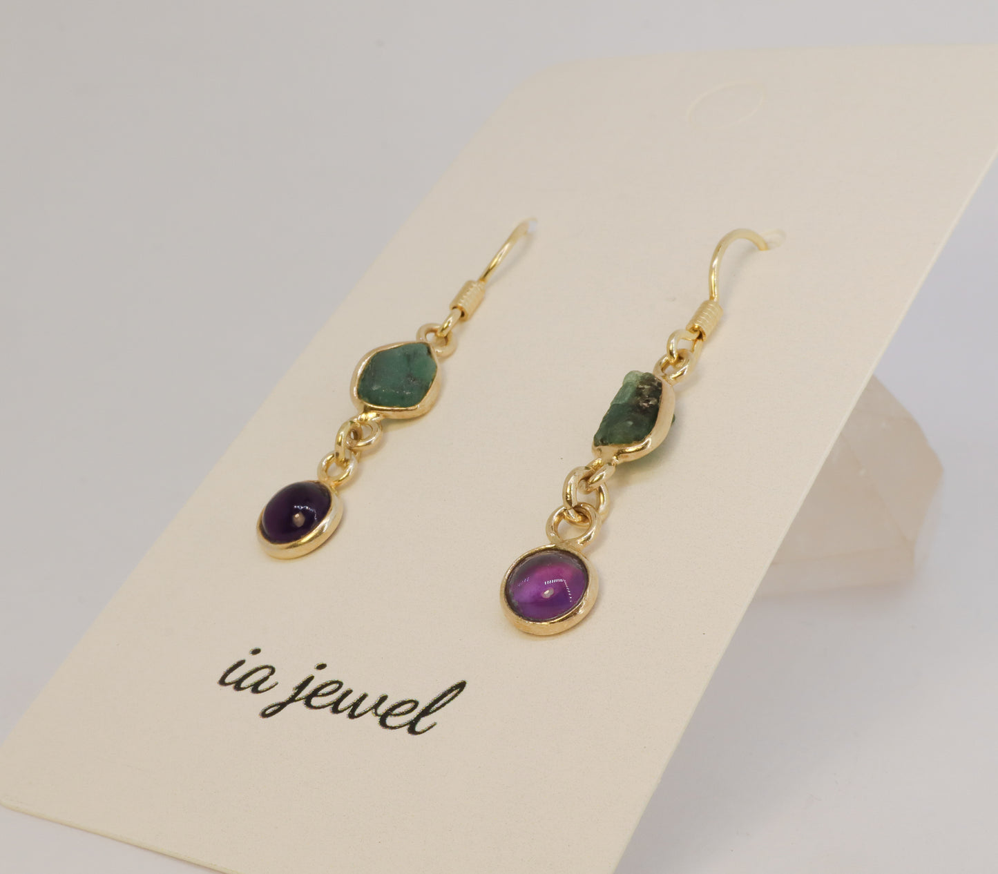 Amethyst/Green Tourmaline 24k Gold Plated Earring