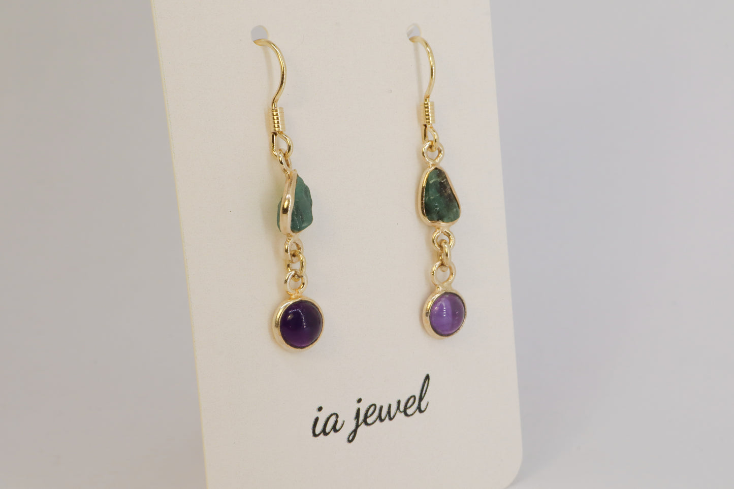 Amethyst/Green Tourmaline 24k Gold Plated Earring