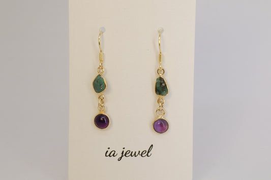 Amethyst/Green Tourmaline 24k Gold Plated Earring