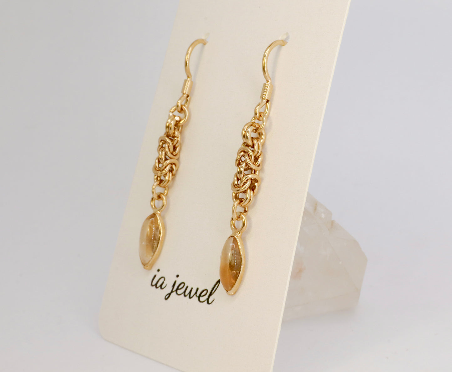 Citrine Byzantine Chainmail 24k Gold Plated Earring