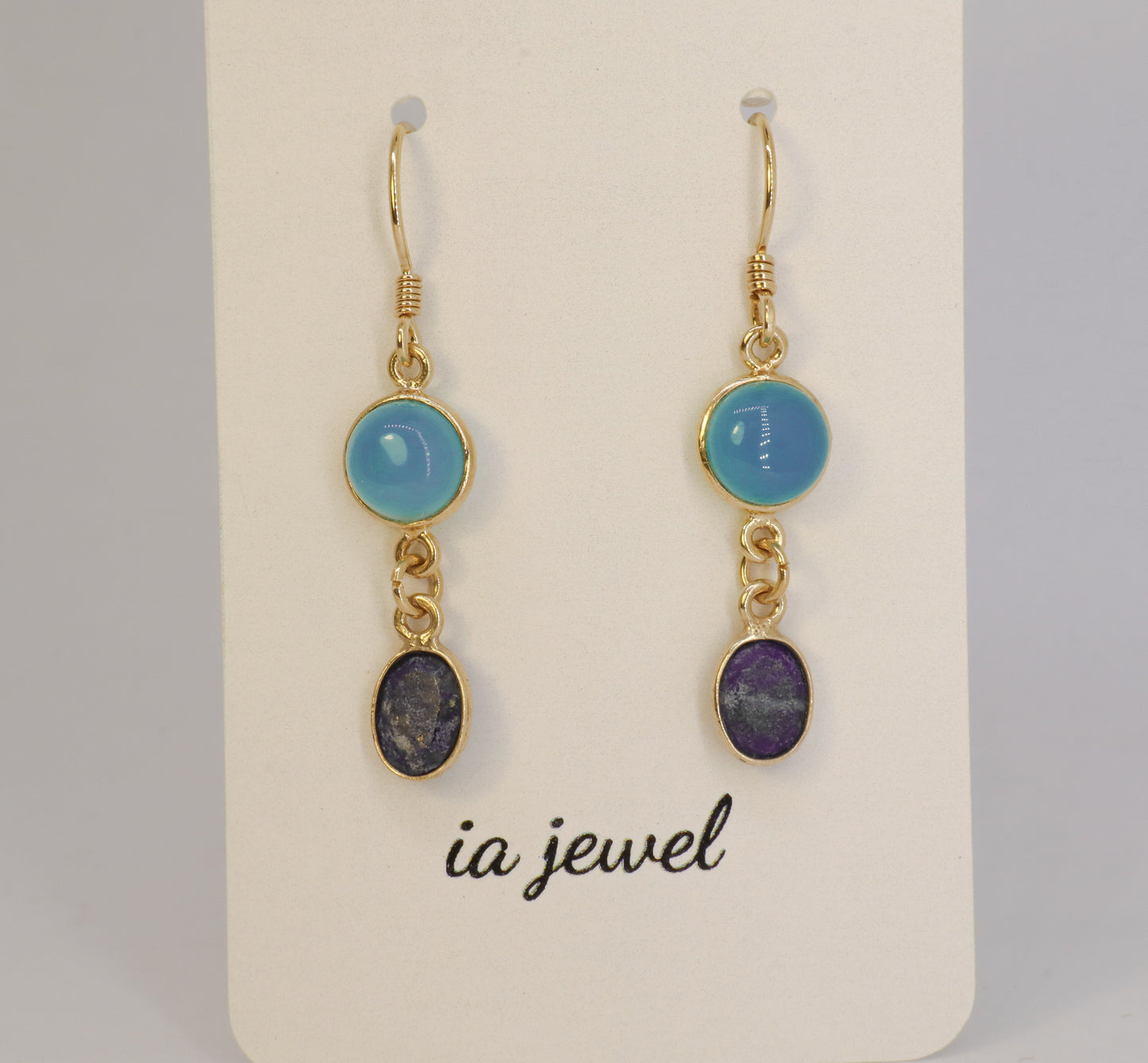 Blue Chalcedony / Lapis Lazuli 24k Gold Plated Earring