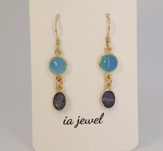 Blue Chalcedony / Lapis Lazuli 24k Gold Plated Earring