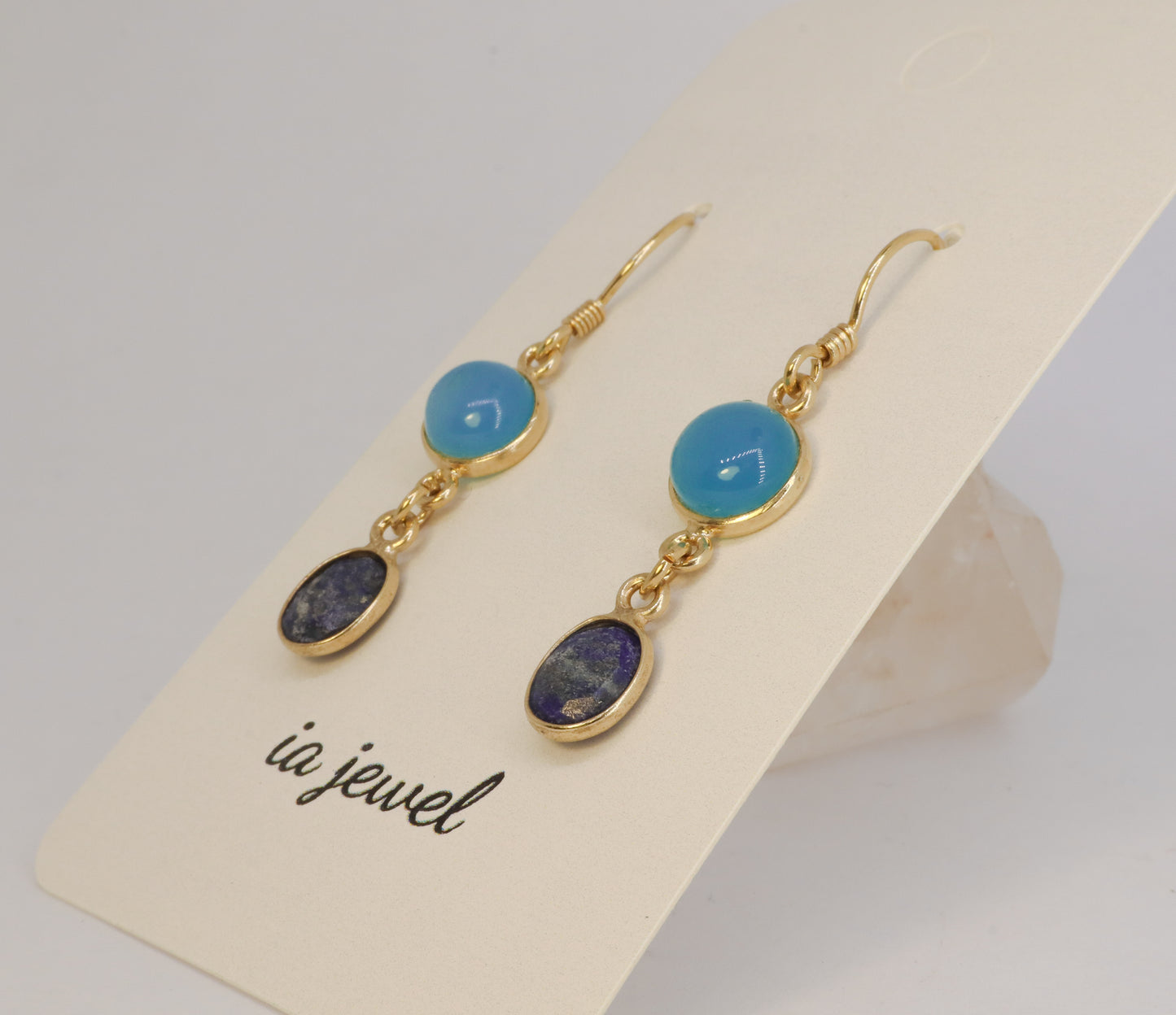 Blue Chalcedony / Lapis Lazuli 24k Gold Plated Earring