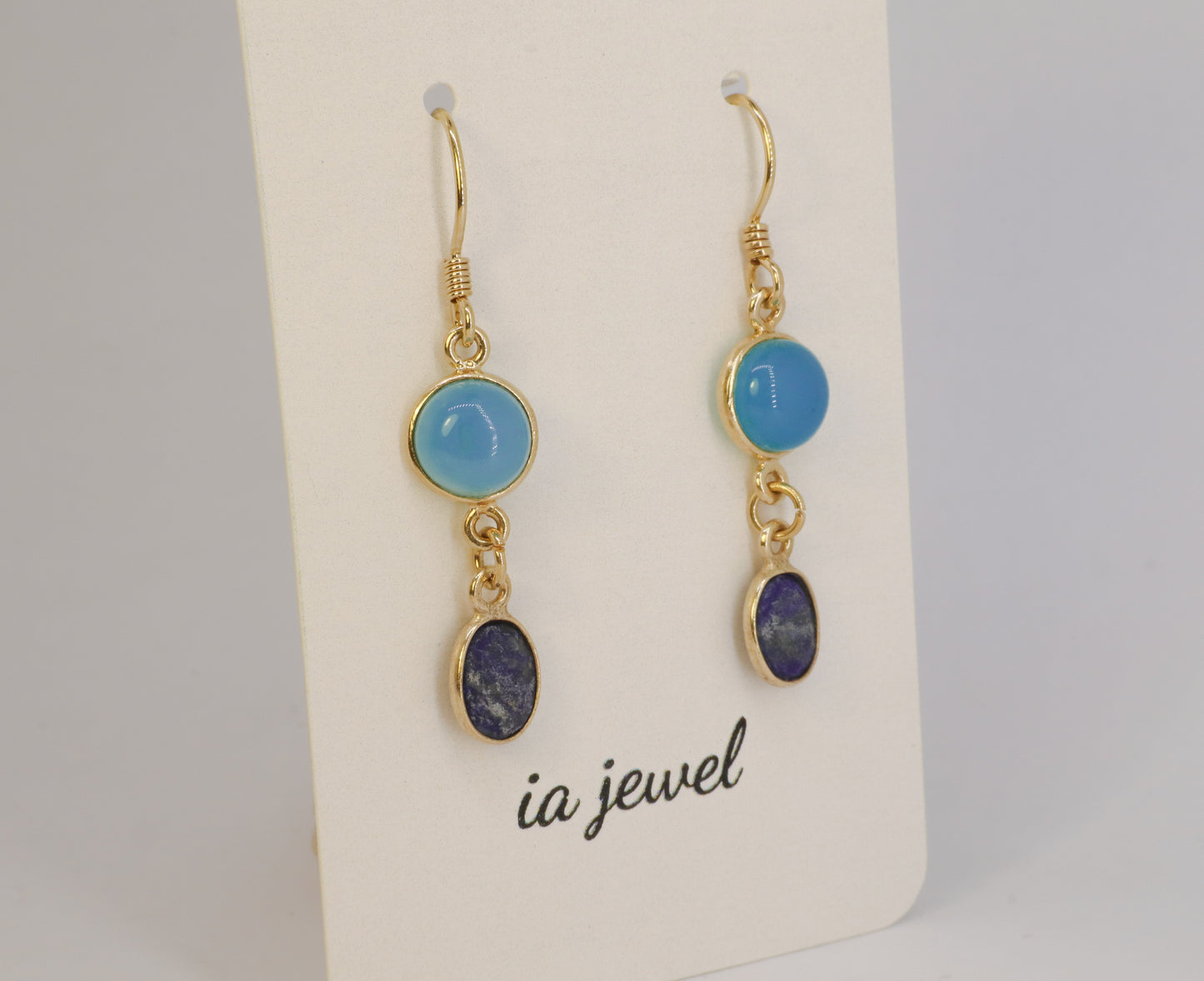 Blue Chalcedony / Lapis Lazuli 24k Gold Plated Earring