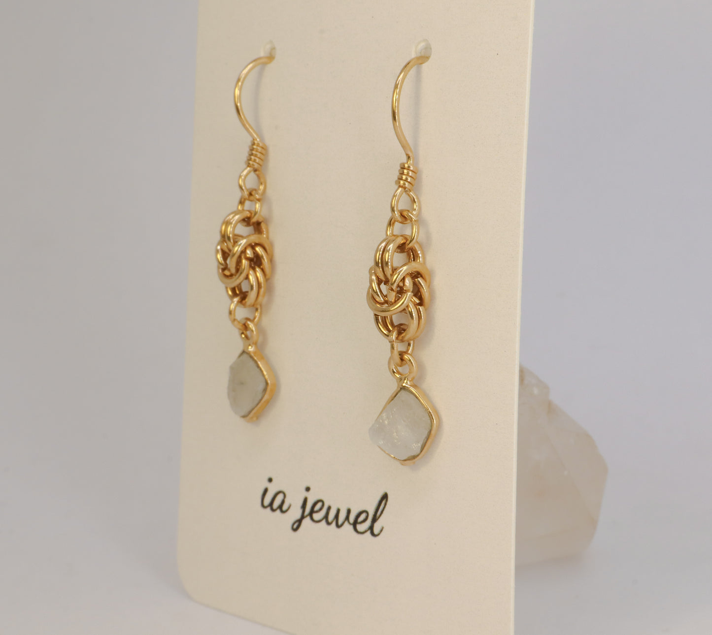 Crystal Quartz Byzantine Chainmail 24k Gold Plated Earring
