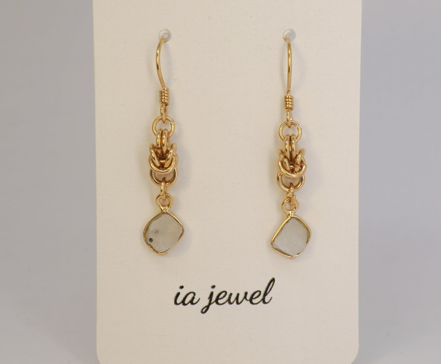Crystal Quartz Byzantine Chainmail 24k Gold Plated Earring