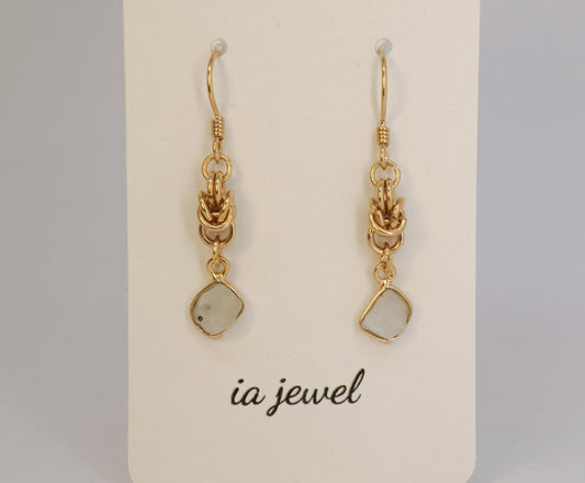 Crystal Quartz Byzantine Chainmail 24k Gold Plated Earring