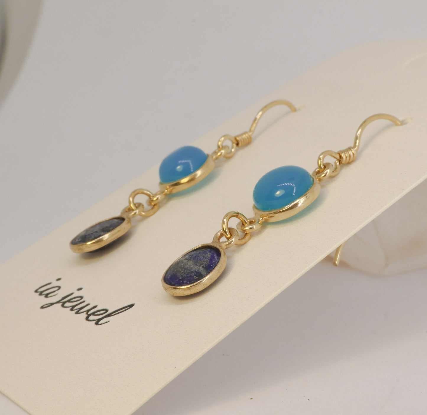 Blue Chalcedony / Lapis Lazuli 24k Gold Plated Earring