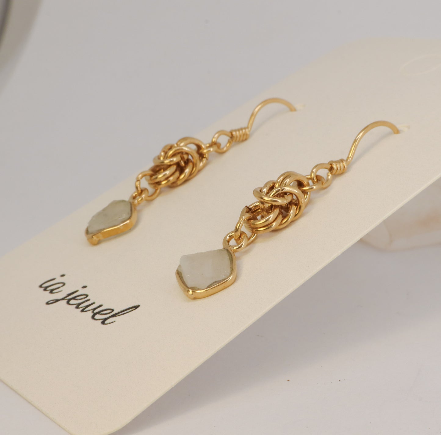 Crystal Quartz Byzantine Chainmail 24k Gold Plated Earring
