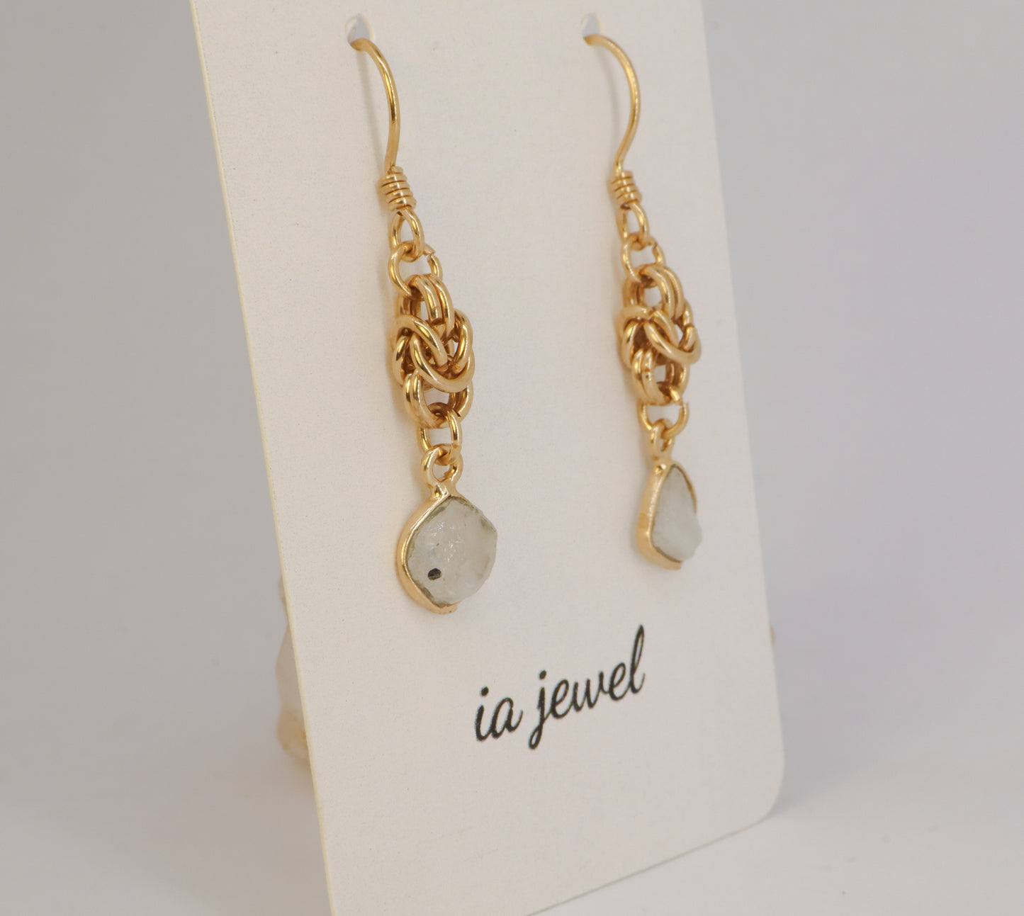 Crystal Quartz Byzantine Chainmail 24k Gold Plated Earring