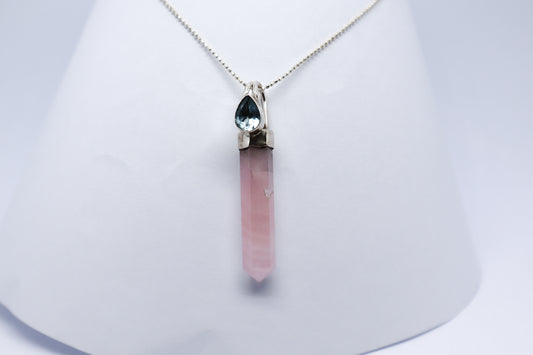 Quartz Rose and Topaz Sterling Silver Necklace