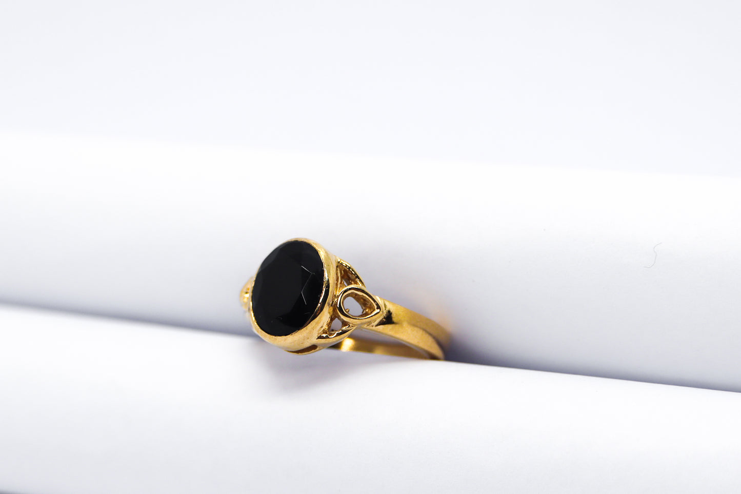 Black Onyx Gold Plated Solid Sterling Silver Ring