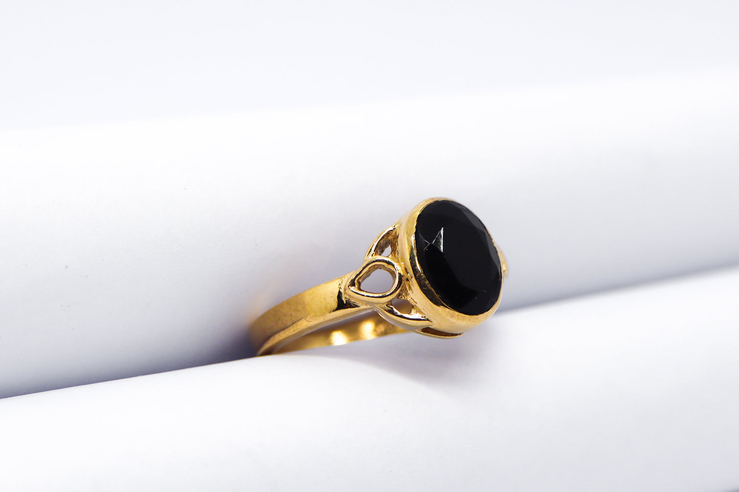 Black Onyx Gold Plated Solid Sterling Silver Ring