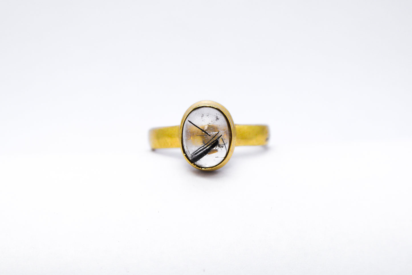 Quartz Rutiled Black Tourmaline Gold Plated Solid Sterling Silver Ring