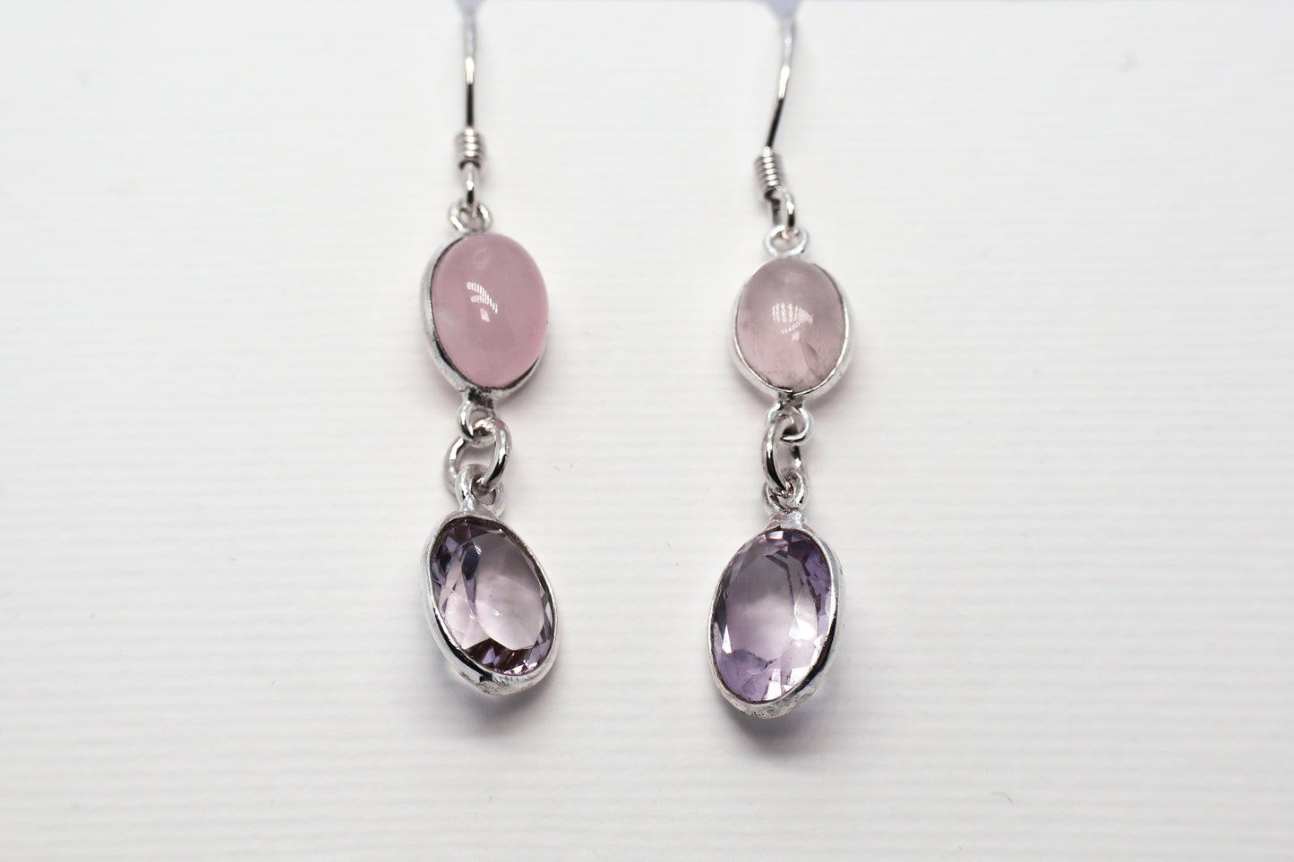 Amethyst and Quartz Rose Sterling Silver Earring