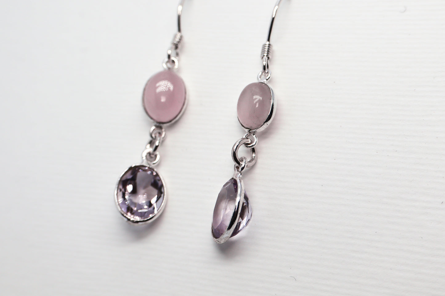 Amethyst and Quartz Rose Sterling Silver Earring